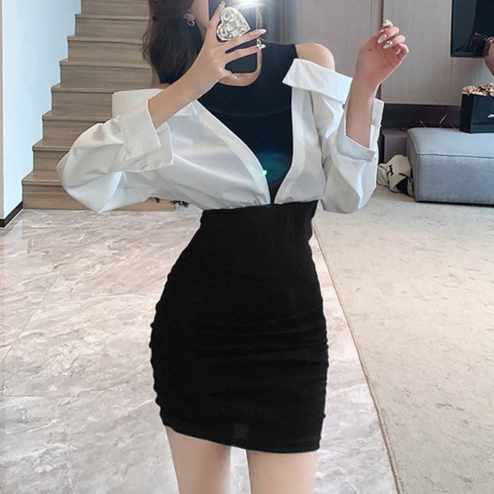 스트릿살롱 셔츠 레이어드 미니 원피스 스트릿살롱 셔츠 레이어드 미니 원피스