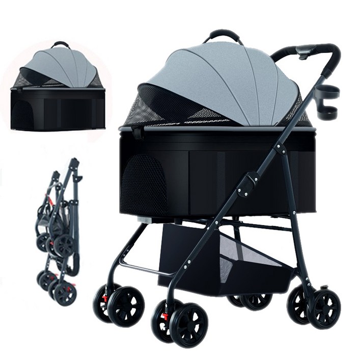 포조이 강아지유모차 접이식 탈부착 대형 강아지/고양이 유모차, 실내외 사용 가능, 이동 편리, 고급스러운 디자인, 반려동물 안전 보호, 야외 산책/여행 적합