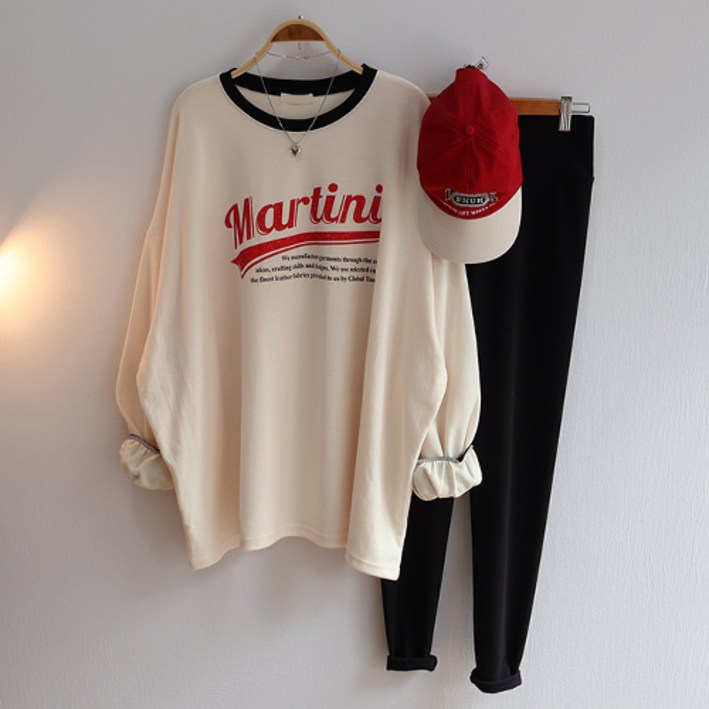 긴팔 티셔츠 오버핏 마티니 배색 박스티