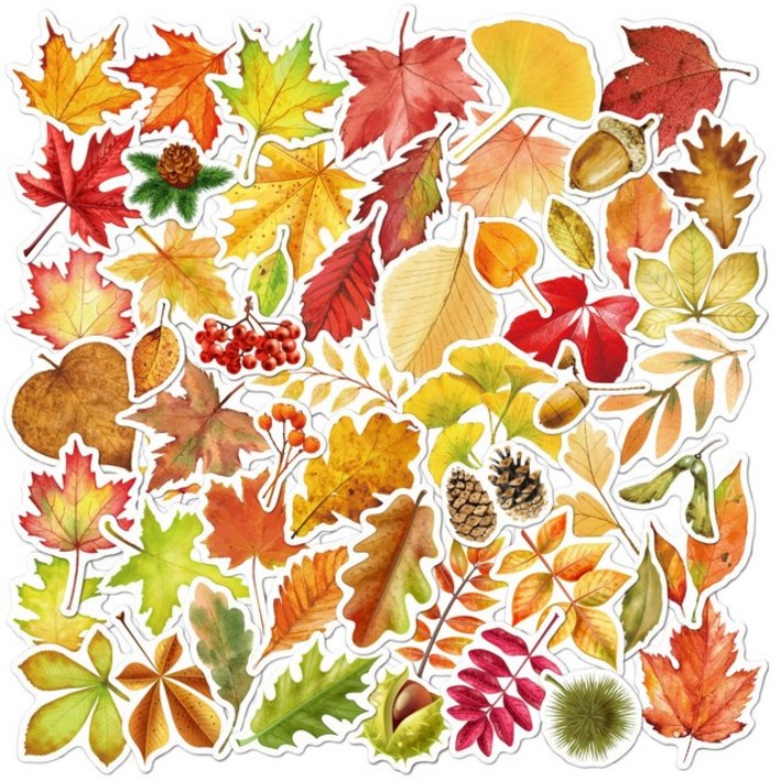 가을 나뭇잎 스티커 세트 낙엽 단풍 꾸미기 포용 도무송