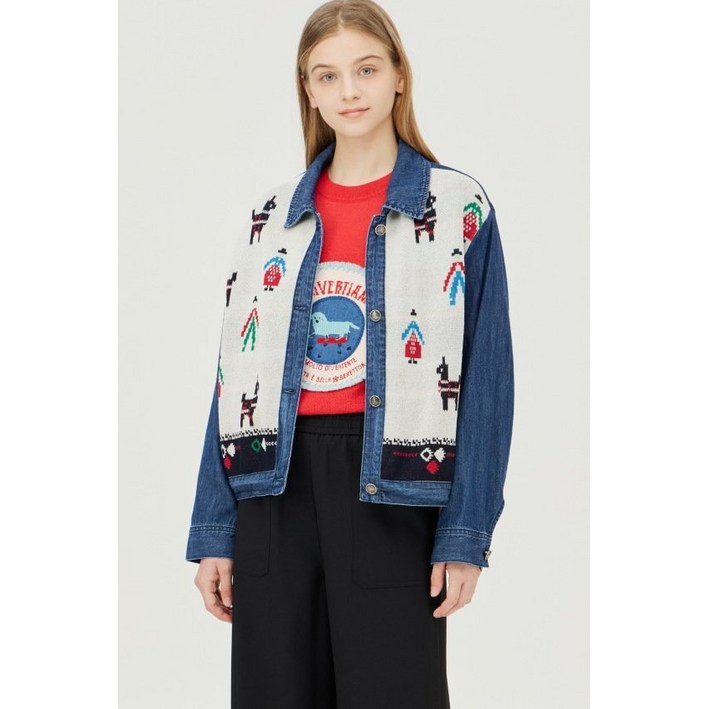 국내백화점 베네통 니트 데님 점퍼