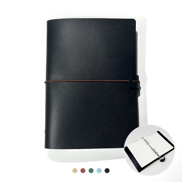 푸꾸푸꾸 빈티지 가죽 다이어리 업무 만년 바인더, 블랙