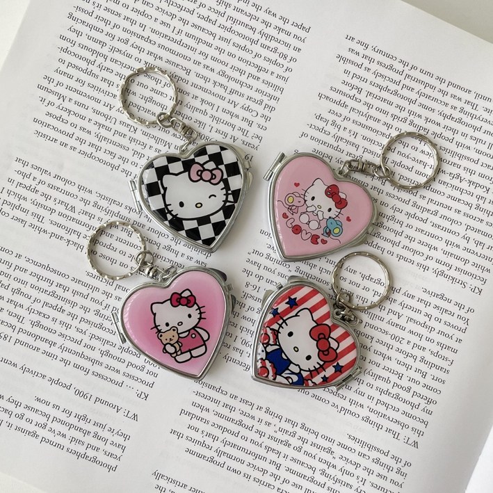 하트 양면 키티 미니거울 키링 키홀더 악세사리 휴대용거울, 1개