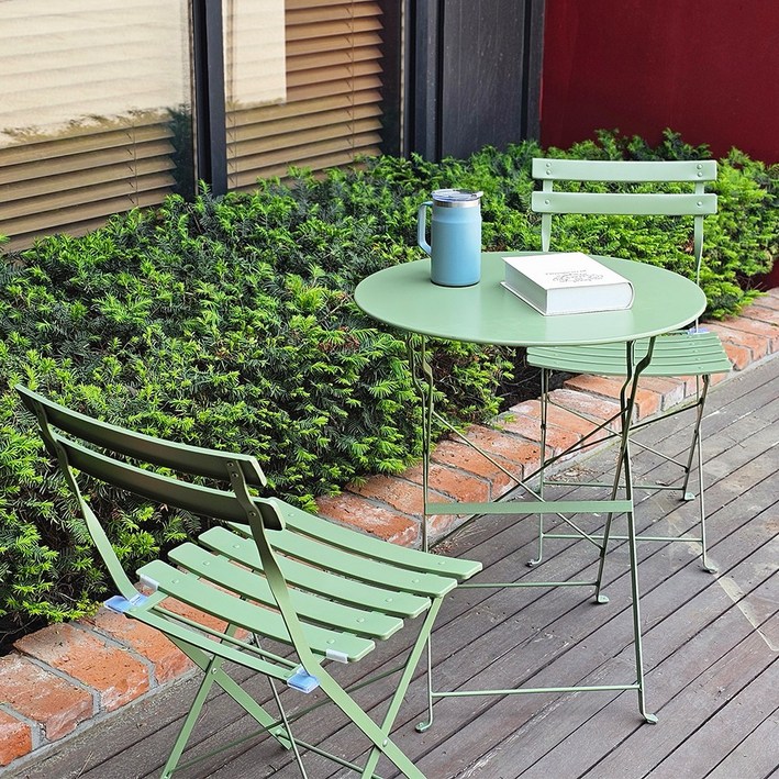 튼튼한 야외용 선셋 2인용 테이블 세트 의자2개테이블, 그린