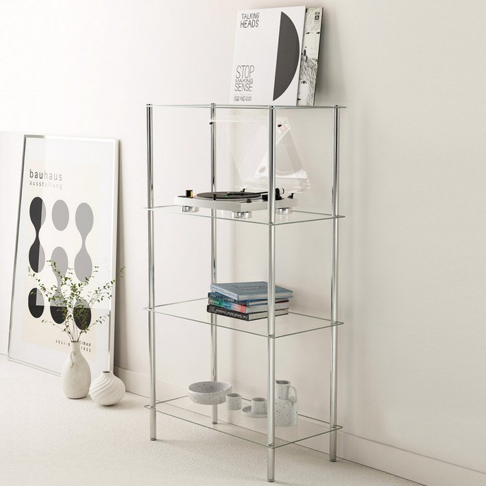 키모 스텐 미드센츄리 모듈 유리 선반 4단 진열장, 4단, 유리