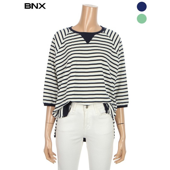 BNX 래글런 스트라이프 7부 티셔츠  BW2TS040M0