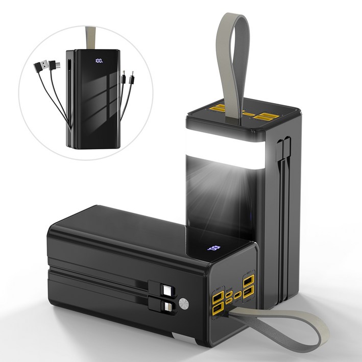 대용량 보조배터리 50000mAh 고속충전 PD+QC3.0 일체형 휴대용 전원 여행용 캠핑용 파워뱅크, 블랙