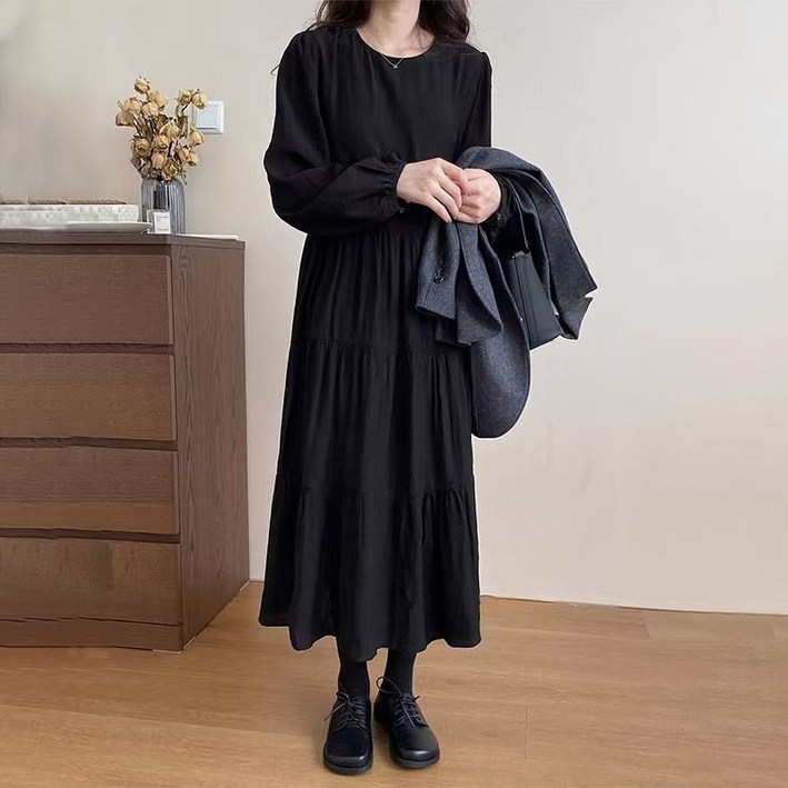 SELEAD 봄원피스 여성원피스 휴양지룩 블랙원피스 면원피스 루즈핏 빅사이즈롱원피스