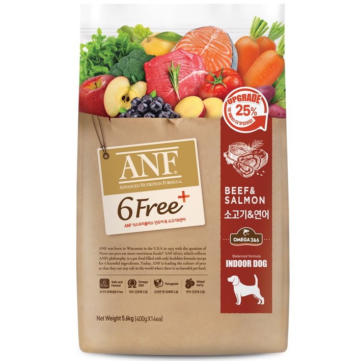 ANF 독 식스프리플러스 소고기 연어 사료 + 캔 치킨게맛살 95g, 1세트, 5.6kg, 소+연어