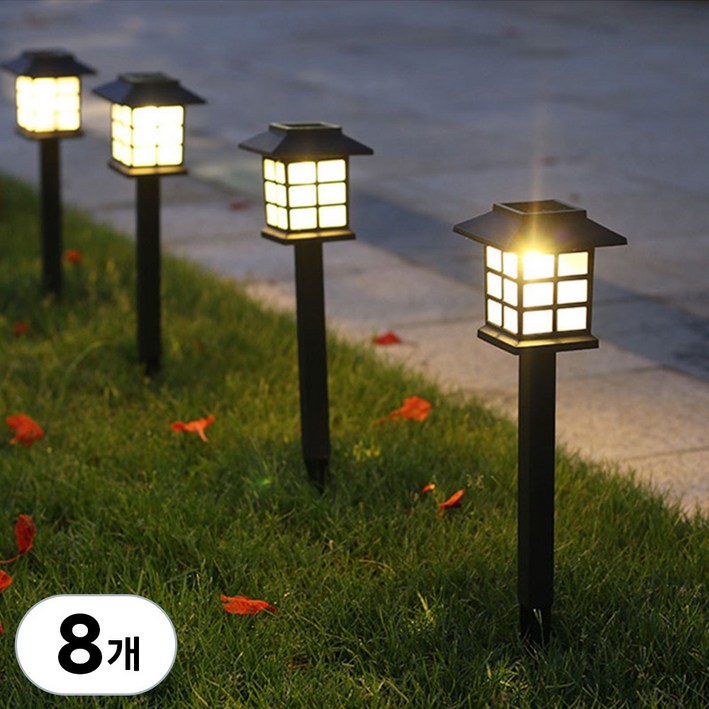 CKLIVING 태양열 야외 조명 정원등 잔디등 LED 8개, 노란색