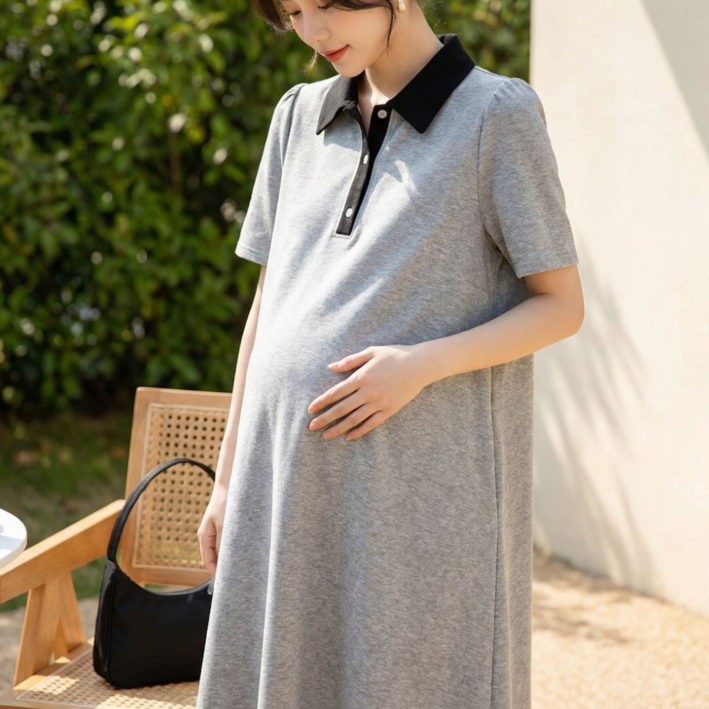 빅사이즈 플랜비 임산부 하객룩 포인트카라 원피스