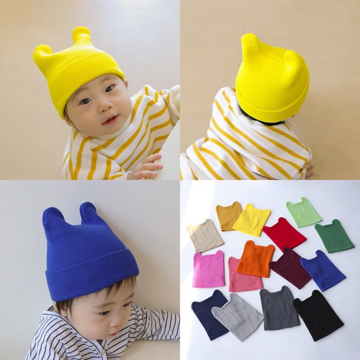 토도스 신생아딸꾹질모자 아기 뿔비니 조리원 모자 50일 100일 촬영 유아 조동 선물