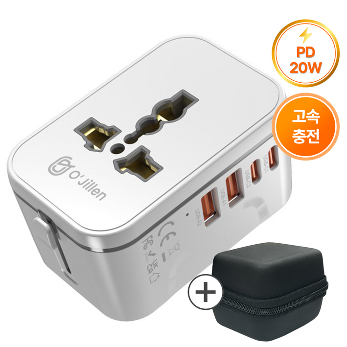 오지렌 미니 고성능 GaN 고속 충전 해외 여행용 멀티 플러그 어댑터, 1개, 화이트*OJHHT205-20W