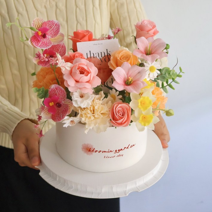 블루밍가든 서프라이즈 반전 용돈 케이크박스, 피치, 1개