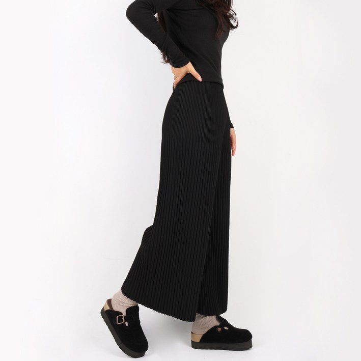 엔케이아울렛 D여성와이드누빔팬츠 밴딩 통넓은 플리츠 주름 퀄팅 데일리 국내제작