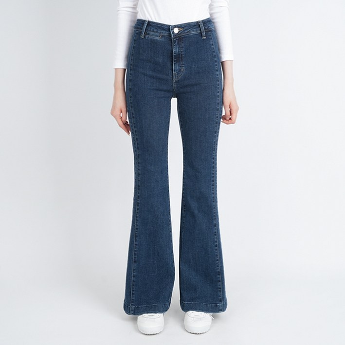 게스 여성 청바지 사이드 디테일 플레어 붓컷 미디엄블루 YN3D6127