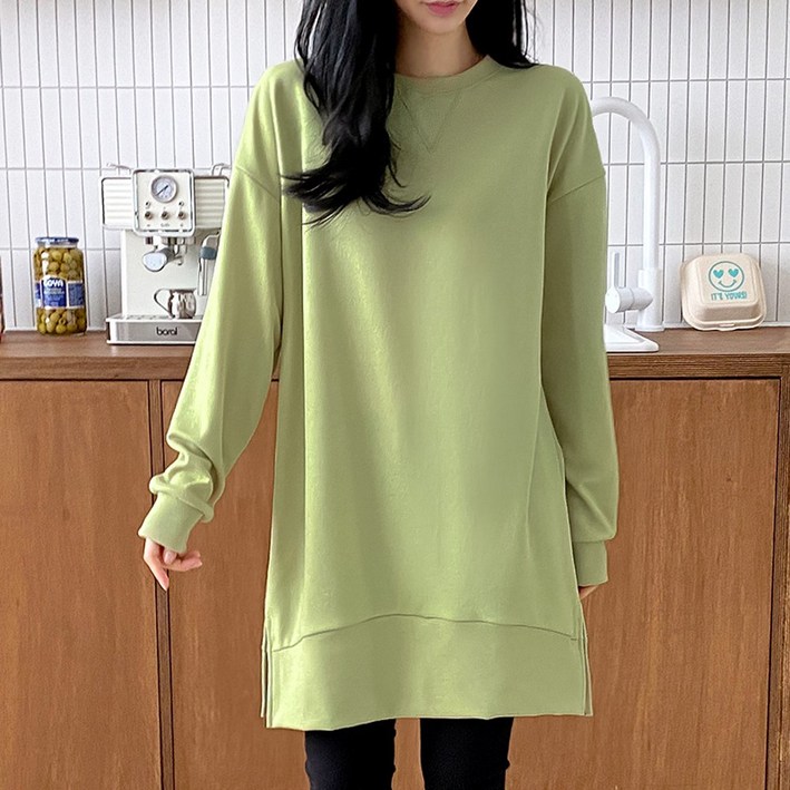 [러브포텐] 여성 오버핏 무지 롱티셔츠 밑단옆트임 루즈핏 긴팔롱티 6COLOR 요일 티셔츠