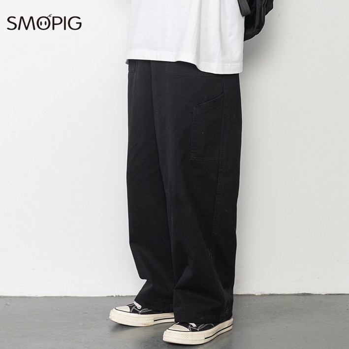 SMOPIG 와이드 팬츠 순면으로 만든 두툼하다 내마모성 남녀 공용 널찍하다 카고바지