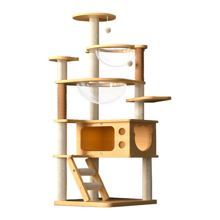 New World 캣타워 고양이 스크래쳐 안정적인 구조로 튼튼하고 견고함 다층 구조로 놀이터 링트리 등반 프레임 + 스크래쳐 + 고양이장난감 대형 및 소형 고양이모두사용 MPJ04
