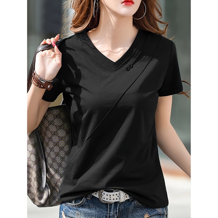 여름 여성복 반팔 루즈핏 캐주얼 브이넥 티셔츠