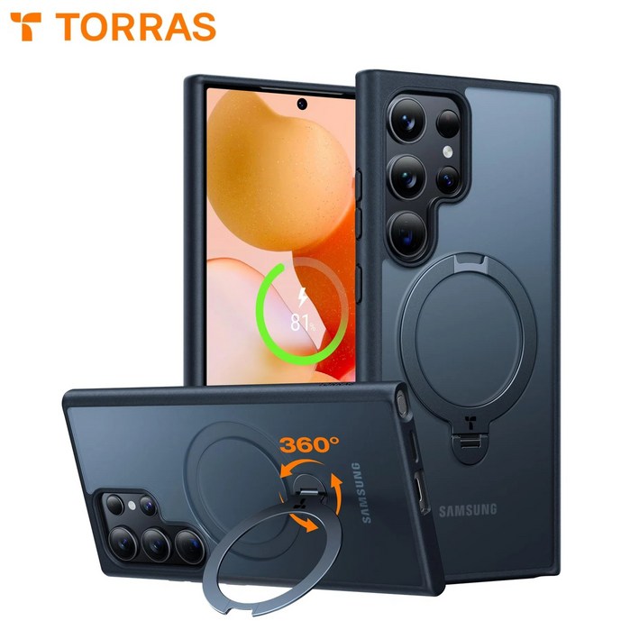 (공식) TORRAS 토라스 정품 360도 회전식 스탠드 초강력 맥세이프 호환 밀리터리 등급 충격 방호 반투명 휴대폰 케이스- 언제든 이상적 각도 쉽게 찾기!