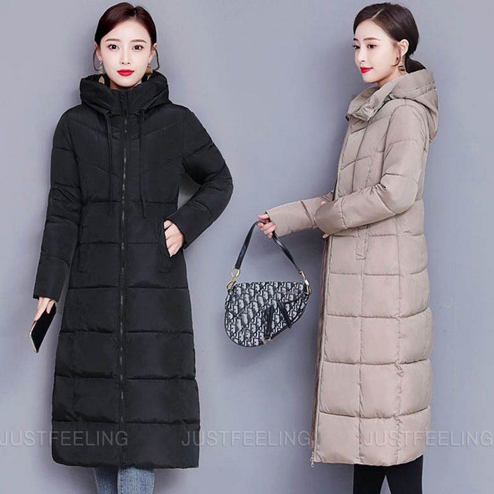 JUSTFEELING 여성 후드 패딩 자켓 후드 바람막이 아우터 점퍼 롱패딩 경량패딩 빅사이즈 여성코트 야상 겨울 아우터 캐주얼코트 D10U