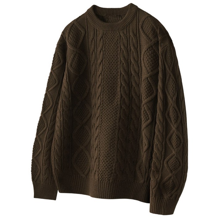 팀스핏 남성용 빅사이즈 오버핏 아란 케이블 라운드 니트 5Color