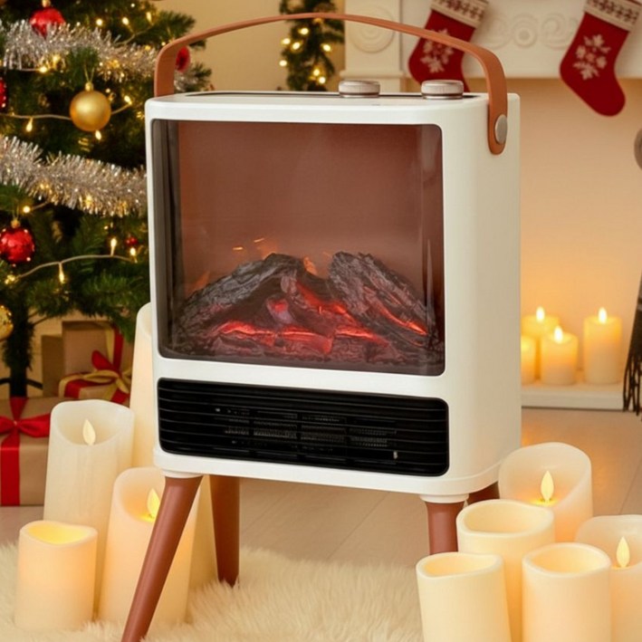 [더템] 불멍 감성 무드등 온풍기, 아이보리 베이지