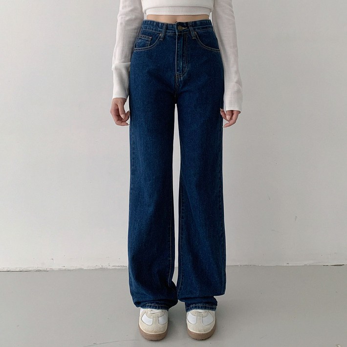 플랜데이 여성용 롱미디움숏 기장 고니 세미와이드 데님팬츠