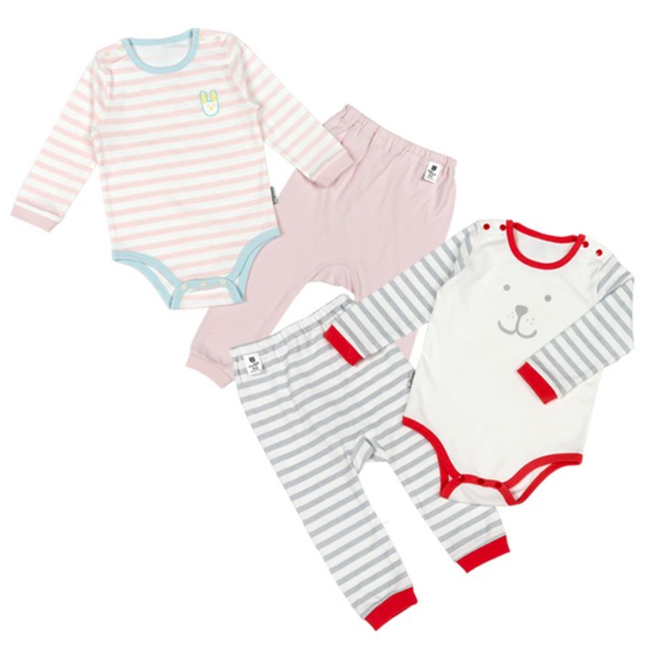 동물원 핑크버니 바디수트  해피도그 바디수트 세트