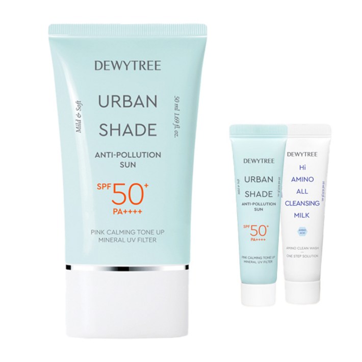 듀이트리 어반쉐이드 안티폴루션 선크림 SPF50 PA 50ml  10ml  하이아미노 밀크 10ml 세트