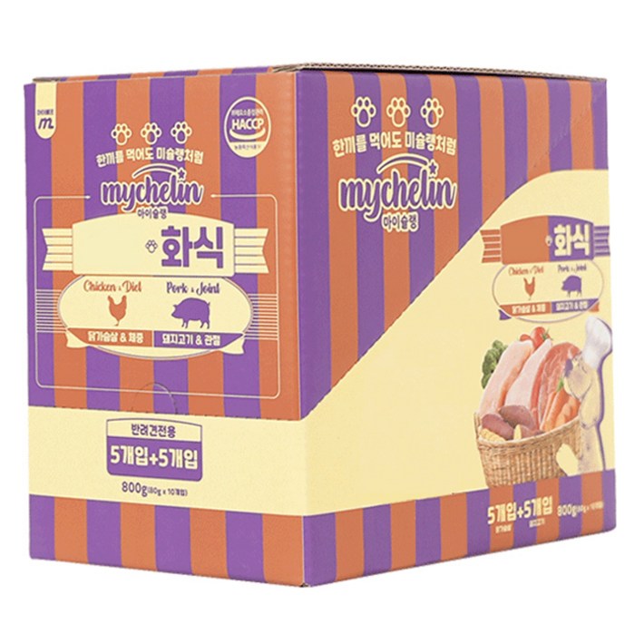 마이베프 전연령용 마이슐랭 화식 닭가슴살 80g x 5p 돼지고기 80g x 5p 강아지 사료 세트, 1세트, 기타육류 마이베프 전연령용 마이슐랭 화식 닭가슴살 80g x 5p 돼지고기 80g x 5p 강아지 사료 세트, 1세트, 기타육류