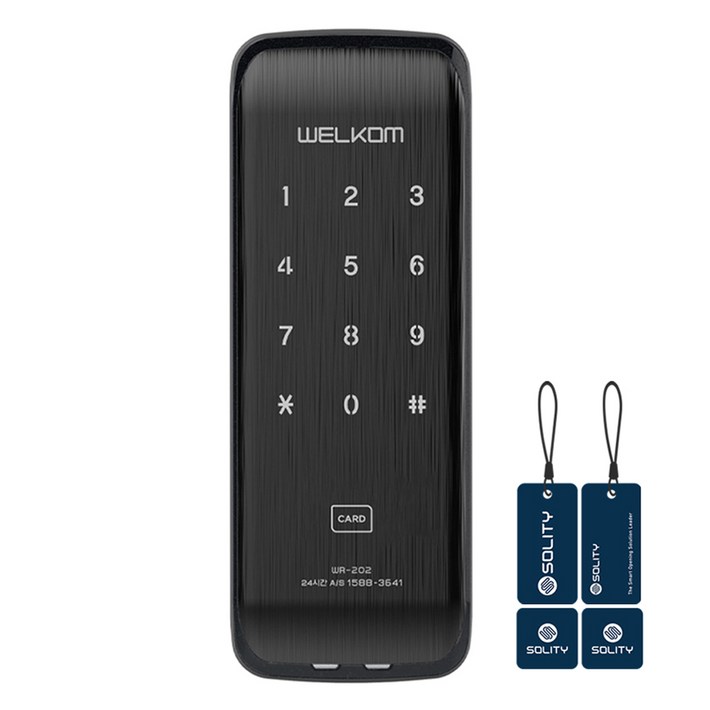 솔리티 웰콤 스마트 보조키 손잡이 없음 도어락 비밀번호 카드키 WR202