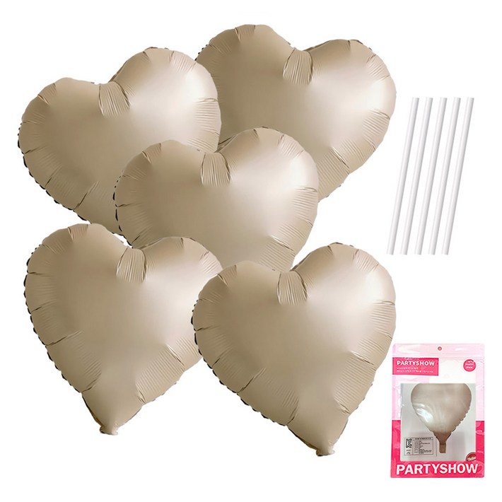 파티쇼 하트 은박 풍선 45cm 5p 빨대 5p 세트, 라떼풍선, 1세트 파티쇼 하트 은박 풍선 45cm 5p 빨대 5p 세트, 라떼풍선, 1세트