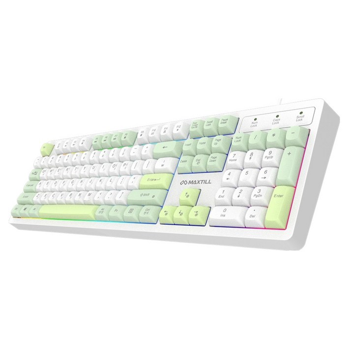 맥스틸 멤브레인 3컬러 키캡 RGB USB 유선 일반형 키보드, GREEN  White, GMKM1U, 제조사축