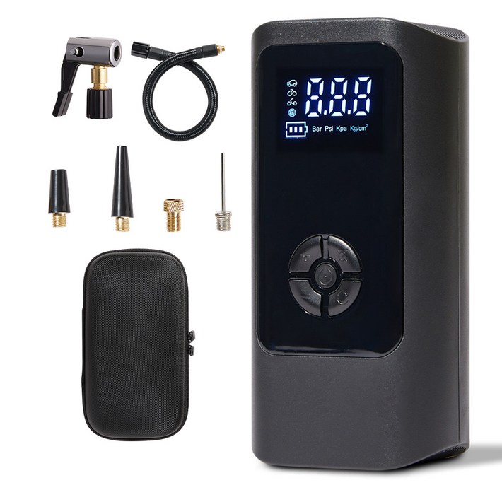메이튼 휴대용 올인원 에어펌프 6000mAh 30cm연장선, 1세트, 블랙