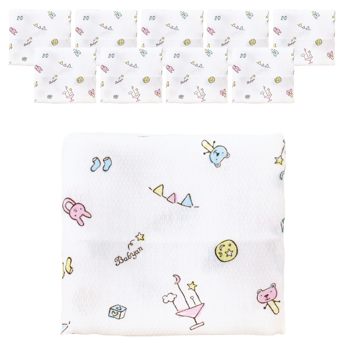 베이비앙 무형광 순면 나염 엠보 손수건 10p