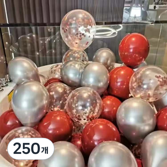 팡파티 파티풍선  공기주입기, 핑크 실버 투명, 250개