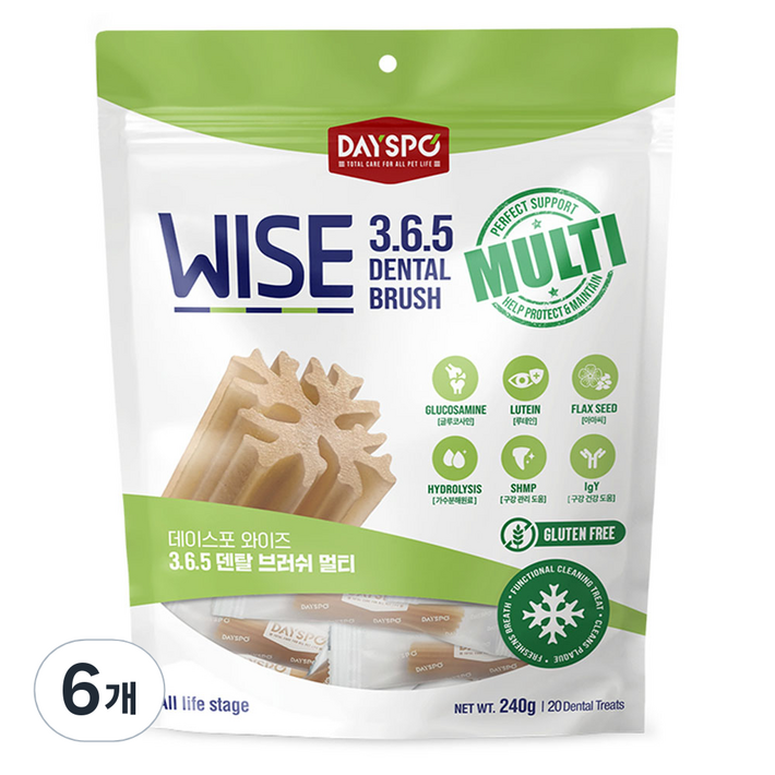 데이스포 강아지 와이즈 365 덴탈브러쉬, 멀티, 240g, 6개