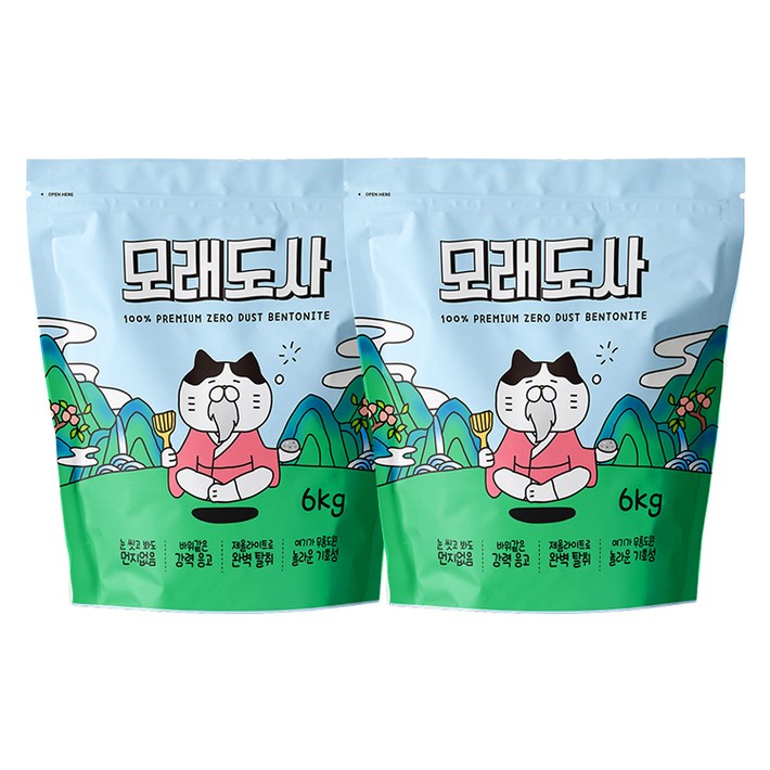모래도사 프리미엄 제로 더스트 벤토나이트 고양이 모래, 6kg, 2개, 무향