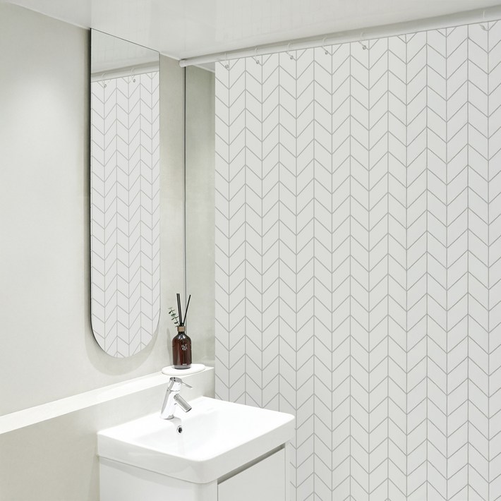 까사마루 방수 샤워 커튼  커튼링 12p  샤워봉 세트, 헤링본커튼, 1세트