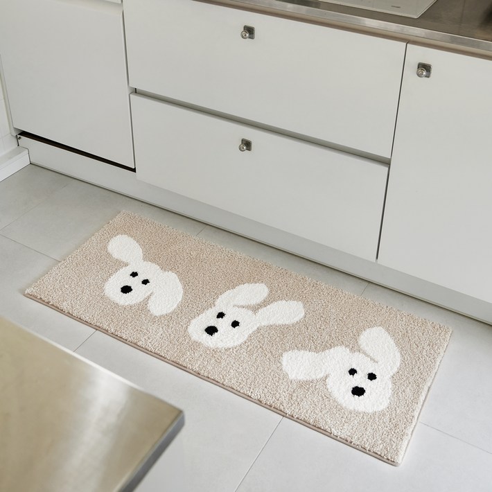 쁘리엘르 보들보들 자카드 미끄럼방지 키친 욕실 발매트, 마루베이지