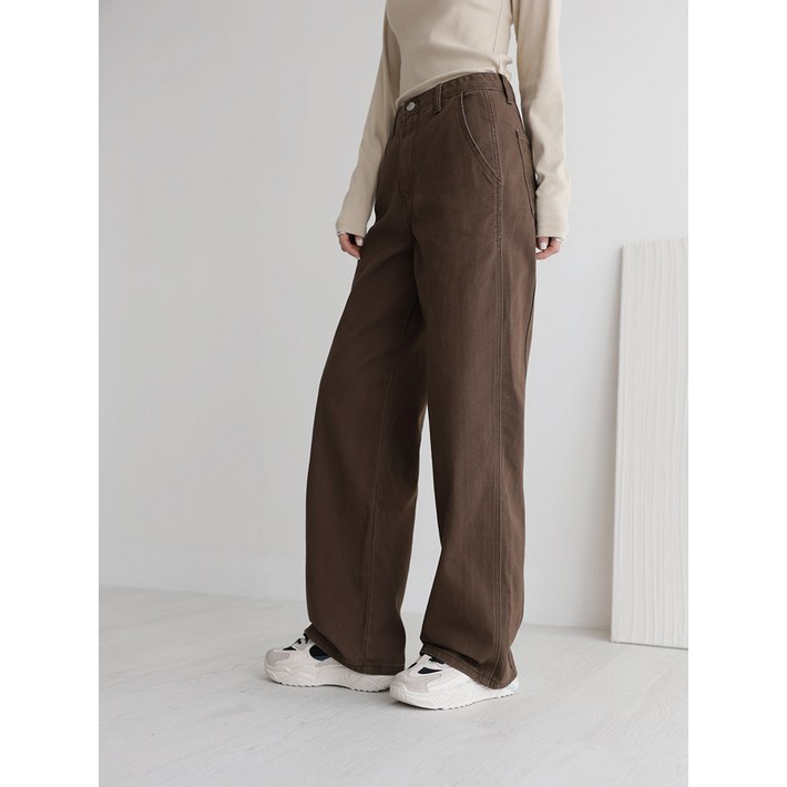 앤드스타일 여성용 숏기본롱 기장 딱맞진 No8 트윌코튼 절개 인밴딩 와이드 팬츠