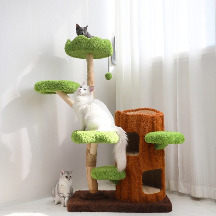 펫모닝 통나무 리얼트리 3단 숨숨집 PMC6537, 1개, 베이지그린