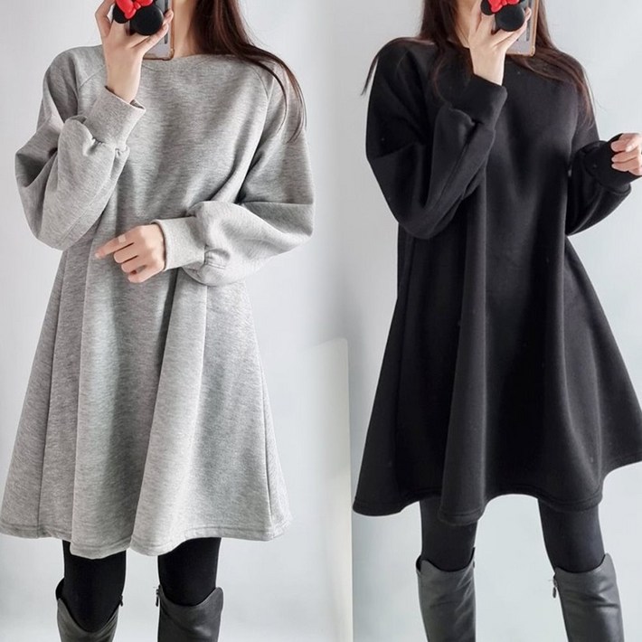 빅사이즈 기모 원피스 특양면 플레어 미디 기장 오버핏 A라인 겨울 ops 66110 size