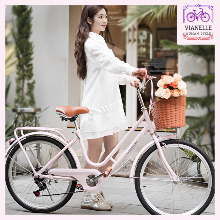 비아넬 튼튼한 여성자전거 24인치 자전거 바구니 출퇴근 클래식 여성용 여자 성인용