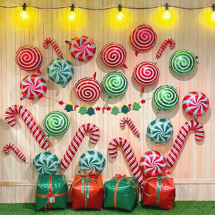 단골창고 크리스마스 지팡이와 알사탕 파티 풍선세트 8종, 28ea, 1세트