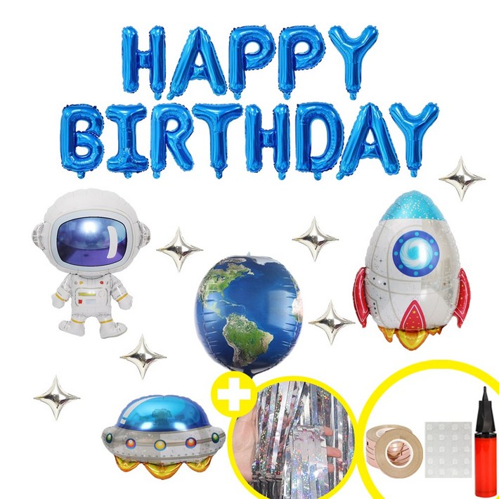 스페이스 파티 우주감성 테마 생일파티 풍선 가랜드 발표회 인생샷 포토존 연출템 6옵션 에브리띵스마일, 1세트, 우주블루 풍선