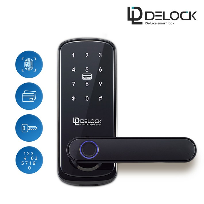 무료설치 딜락 신제품 Y10 지문인식 목문용 도어록 무타공 카드키2개비상키2개번호키 이중인증가능 음성안내 차임벨기능 비상전원 나무문 판넬문용 방문 손잡이 사무실 디지털도어락, 방문설치, Y10