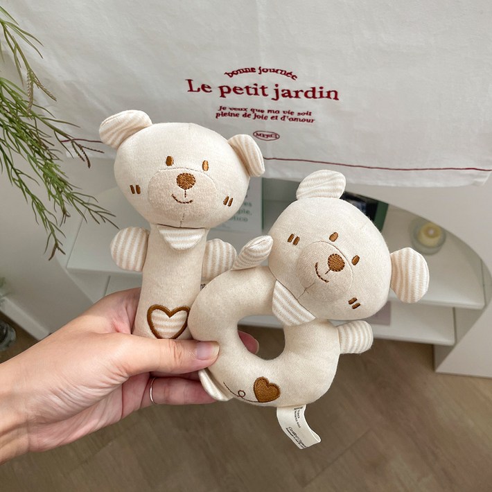 베베코지 오가닉 애착 딸랑이 2P 촉감 자극 아기 신생아, 2개